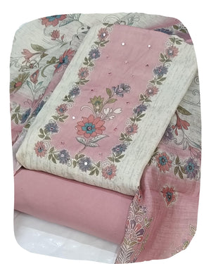 DRAVINAM Trends Women's Premium Pure Linen Floral Printed Unstitched Salwar Suit Dress Material with Dupatta