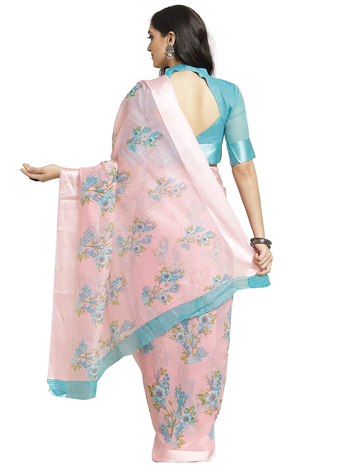 DRAVINAM Trends Women's Woven Kota Linen Printed Saree with Blouse Piece (Light Brown_SareeSRZ_11)