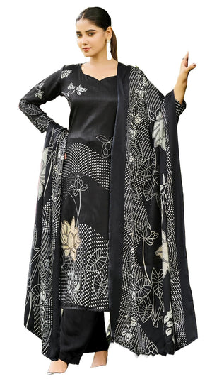 DRAVINAM Trends Women's Winter Wear Kashmiri Kani Printed Warm Salwar Kameez Dress Material with Swaroski Work and Twill Pashmina Printed Shawl Dupatta