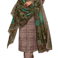 DRAVINAM Trends Women's Unstitched self Check Print embroidered Pure Woollen Pashmina Salwar Suit Dress Material with printed Pure woolen shawl dupatta (Green)
