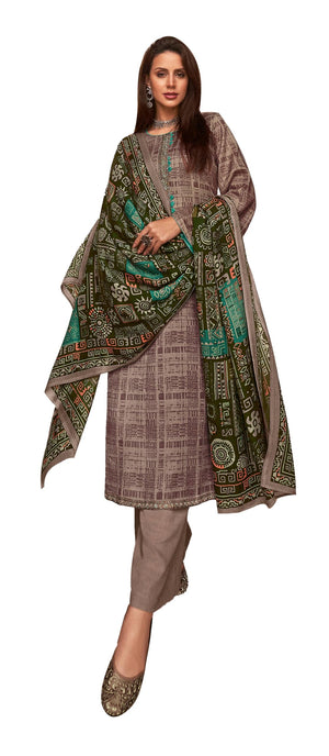 DRAVINAM Trends Women's Unstitched self Check Print embroidered Pure Woollen Pashmina Salwar Suit Dress Material with printed Pure woolen shawl dupatta (Green)