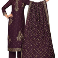 DRAVINAM Trends Women's Zari Work Dola Silk Jacquard Unstitched Salwar Suit Dress Material with Silk Georgette Sequence Embroidered Jacquard Border Dupatta(Wine)