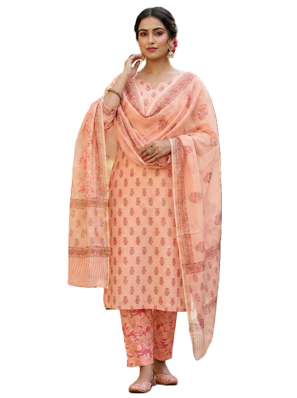 Women's Elegant Maroon Chanderi Block Printed Unstitched Salwar Suit Dress Material with Shantoon Bottom & Zari Border Dupatta