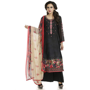 DRAVINAM Trends Women's Embroidered Pure Crepe Floral Printed Salwar Suit Dress Material with Printed Georgette Dupatta (Unstitched)