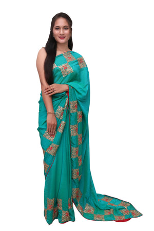 DRAVINAM Trends Women's Stone Work Vichitra Silk Saree with Unstitched Blouse Piece
