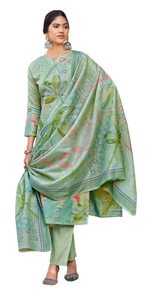 DRAVINAM Trends Women's Unstitched Salwar Suit Dress Material - Cotton Digital Printed Organza Embroidered Kameez II Unstitch Bottoms II Cotton Dupatta