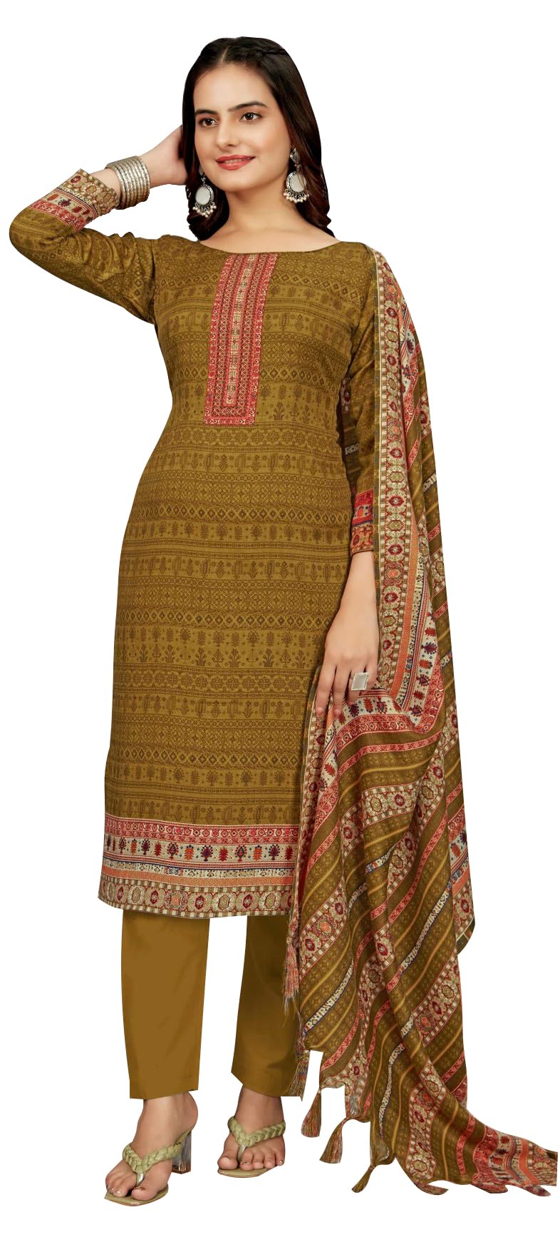 DRAVINAM Trends Women's Unstitched Winter Wear Digital Printed Heavy Woolen Pashmina Salwar Suit Dress Material with Printed Shawl Dupatta