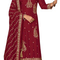 DRAVINAM Trends Women's Zari Work Dola Silk Jacquard Unstitched Salwar Suit Dress Material with Silk Georgette Sequence Embroidered Jacquard Border Dupatta(Red)