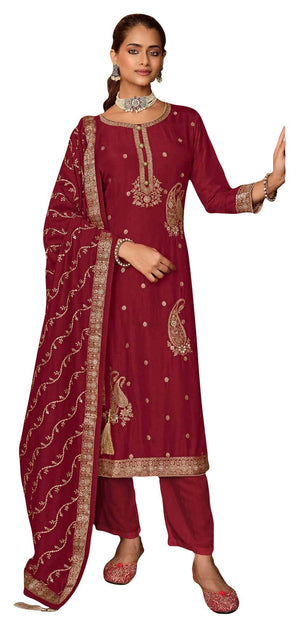 DRAVINAM Trends Women's Zari Work Dola Silk Jacquard Unstitched Salwar Suit Dress Material with Silk Georgette Sequence Embroidered Jacquard Border Dupatta(Blue)