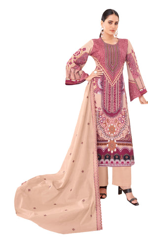 DRAVINAM Trends Unstitched Women's Pakistani Suit Material - Karachi Lawn Cotton Digital Printed Embroidered Kameez Material II Unstitched Cotton Bottoms II Printed Cotton Dupatta