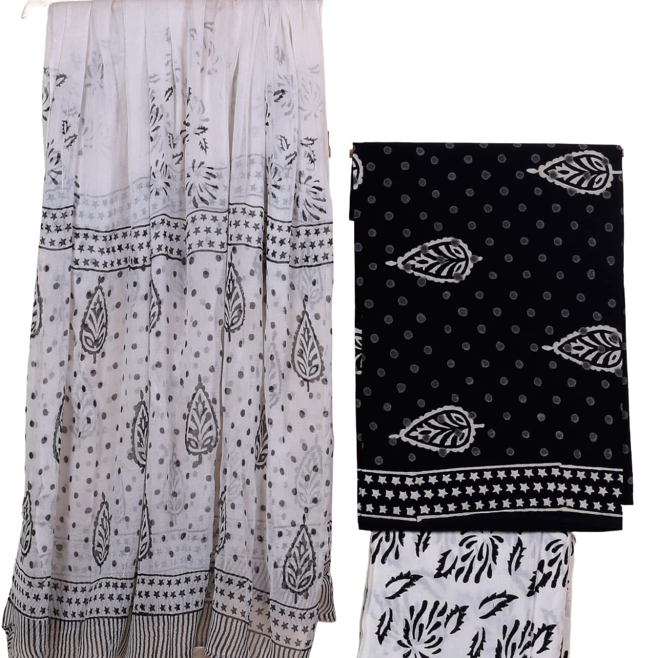 DRAVINAM Trends Hand Block Print Cambric Cotton Unstitched Salwar Suit Set for Women with Pure Chiffon Hand Printed Dupatta