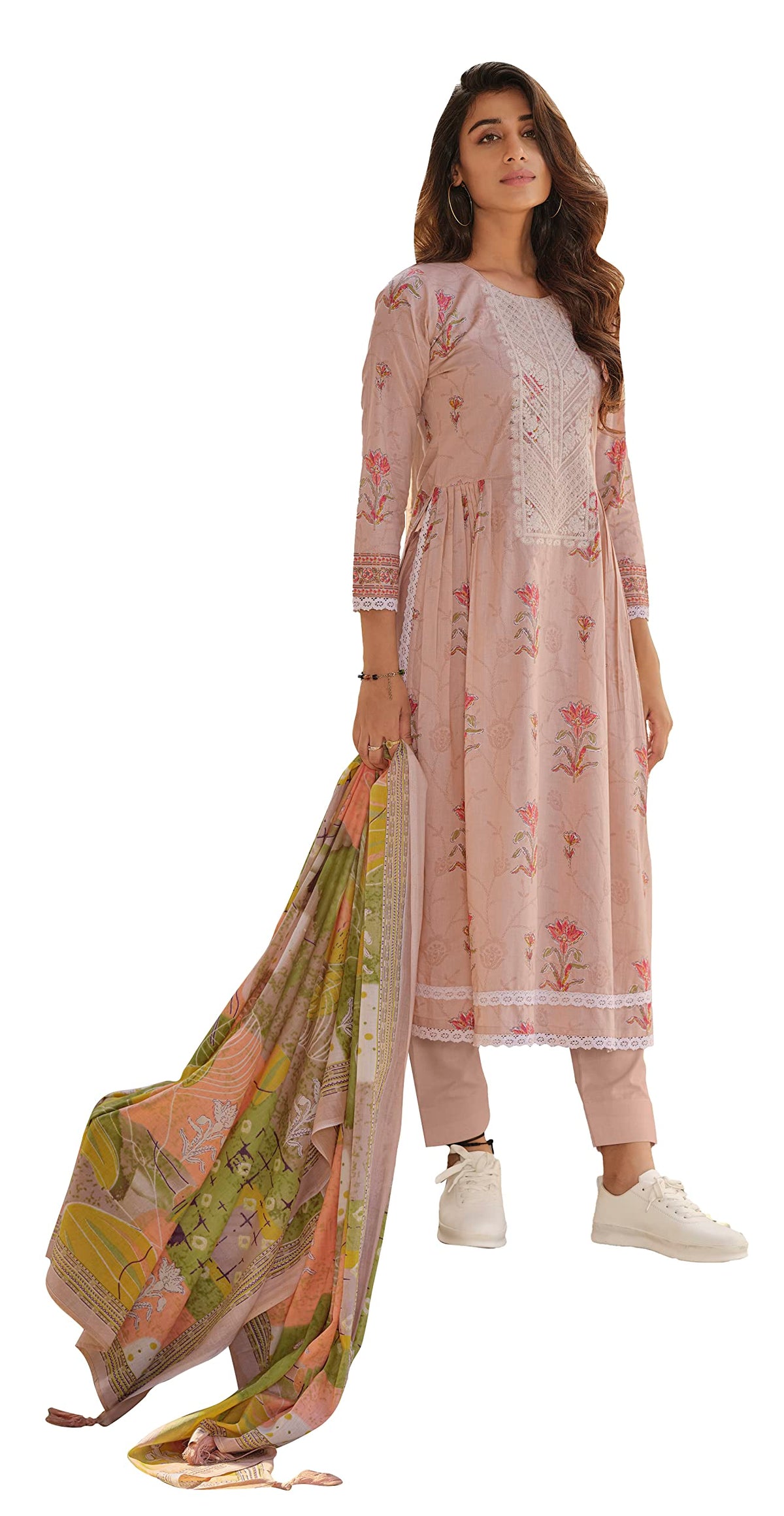 DRAVINAM Trends Unstitched Embroidered Digital printed Pure Jaam Cotton Women Salwar Suit Set Fabric with Mal Mal Cotton Dupatta