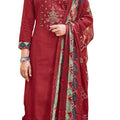 DRAVINAM Trends Women's Unstitched Embroidered Pure Jam Cotton Chudidar/Salwar Suit Dress Material with Printed Nazneen Chiffon Dupatta (Rust Maroon)