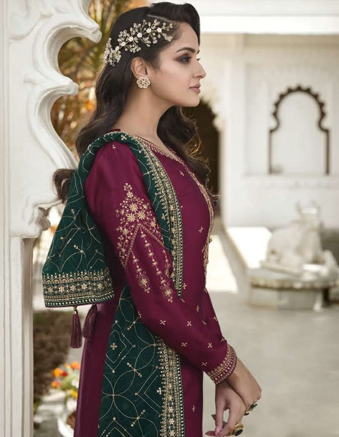 DRAVINAM Trends Women's Sequence Embroidered Silk Unstitched Salwar Suit Dress Material with Sequence Embroidered Blooming Georgette Heavy Dupatta (Dark Grey)