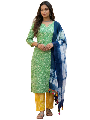 DRAVINAM Trends Hand Block Print Cambric Cotton Unstitched Salwar Suit Set for Women with Pure Chiffon Hand Printed Dupatta