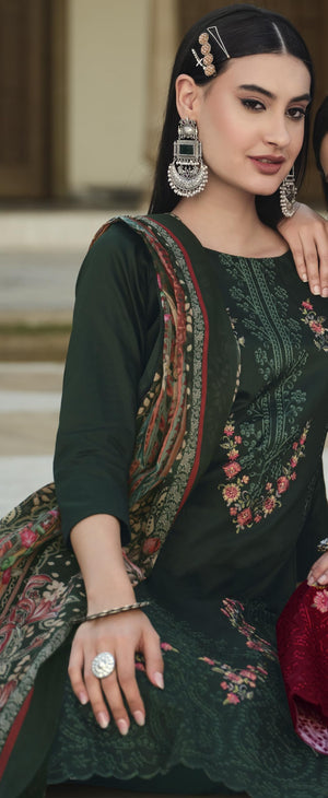 DRAVINAM Trends Women's Unstitched Jam Cotton Embroidered Suit Material - Jam Cotton Heavy Embroidered Cutwork Shirt II Rayon Bottoms II Cotton Printed Dupatta