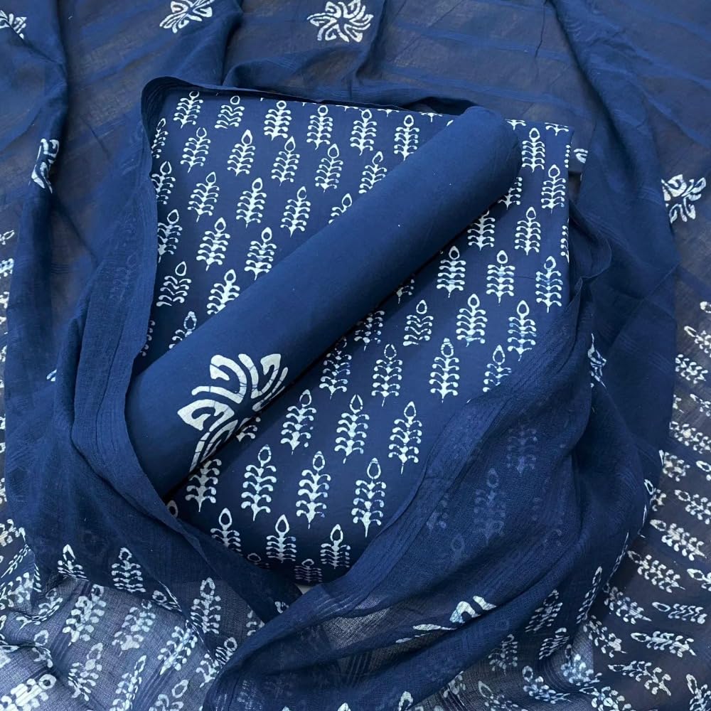 DRAVINAM Trends Unstitched Jaipuri Handmade Wax Batik Print Soft Cotton Dress Material with Dupatta