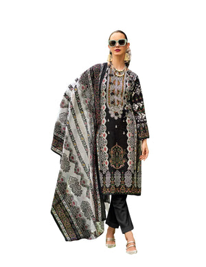 DRAVINAM Trends Kurti 2.50 mtrs, Pure Cotton (3 mtrs apx), Pure MAL MAL Cotton Dupatta Digital Print|Black 1