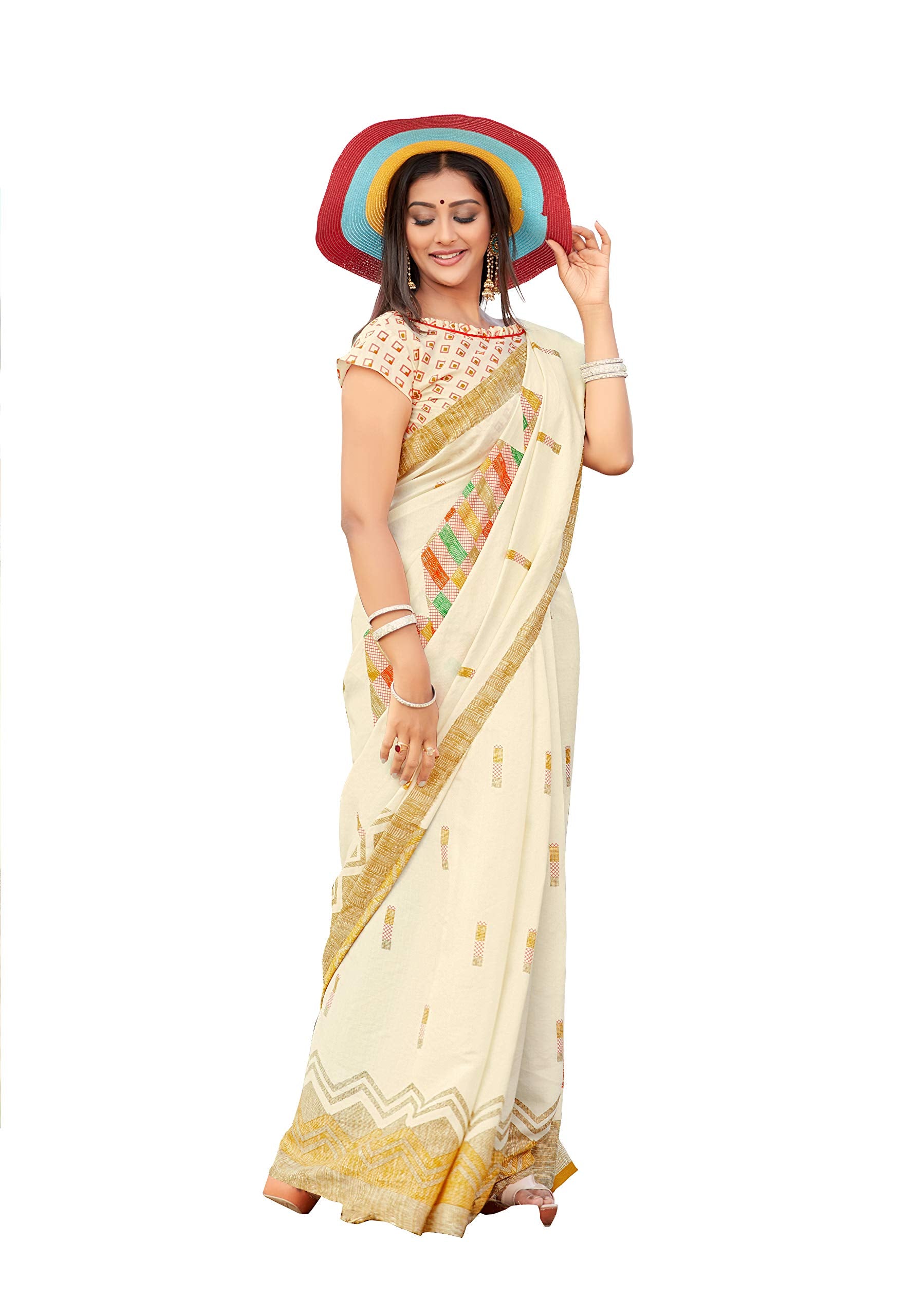 DRAVINAM Trends Women's Tussar Silk Printed Saree with Blouse Piece (SareeSRSha_10_Light Pink)
