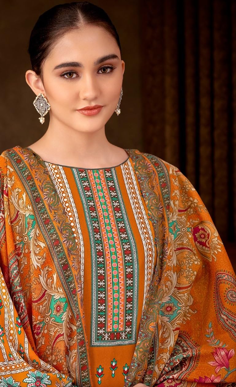 DRAVINAM Trends Women's Unstitched Salwar Suit Dress Material - Cotton Digital Printed Organza Embroidered Kameez II Unstitch Bottoms II Cotton Dupatta