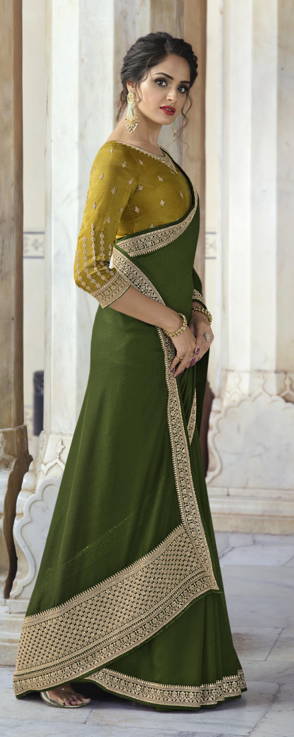 DRAVINAM Trends Women's Embroidered Silk saree with Unstitched Embroidered Blouse Piece