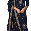 DRAVINAM Trends Women's Zari Work Dola Silk Jacquard Unstitched Salwar Suit Dress Material with Silk Georgette Sequence Embroidered Jacquard Border Dupatta(Blue)