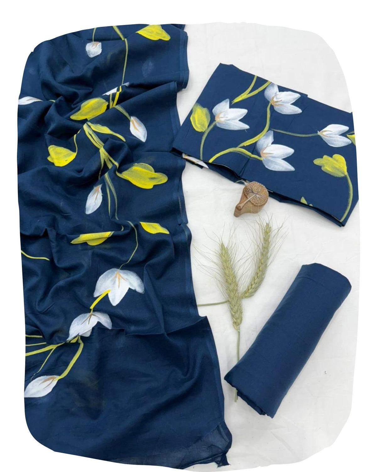 DRAVINAM Trends Hand Block Print Jaipuri Cambric Unstitched Cotton Suit Dress Material for Women with Mulmul Cotton Hand Printed Dupatta