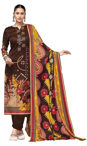 DRAVINAM Trends Women's Winter Wear Kashmiri Kani Printed Warm Salwar Kameez Dress Material with Twill Pashmina Printed Shawl Dupatta