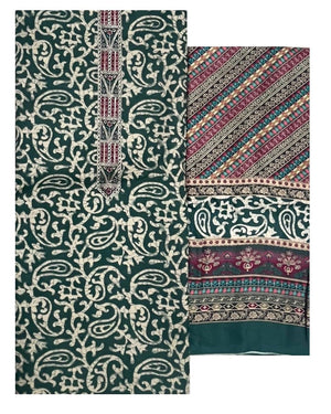 DRAVINAM Trends Women's Printed Embroidered Pure Pashmina Unstitched Salwar Suit Material with Pure Pashmina Digital printed Shawl Dupatta