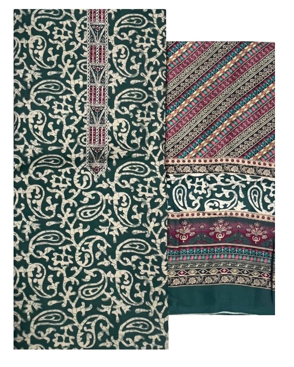 DRAVINAM Trends Women's Printed Embroidered Pure Pashmina Unstitched Salwar Suit Material with Pure Pashmina Digital printed Shawl Dupatta