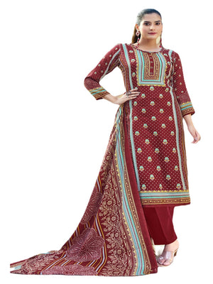 DRAVINAM Trends Women's Unstitched Winter Wear Kashmiri Kani Printed Swaroski Work Heavy Woolen Pashmina Salwar Suit Dress Material with Twill Printed Shawl Dupatta