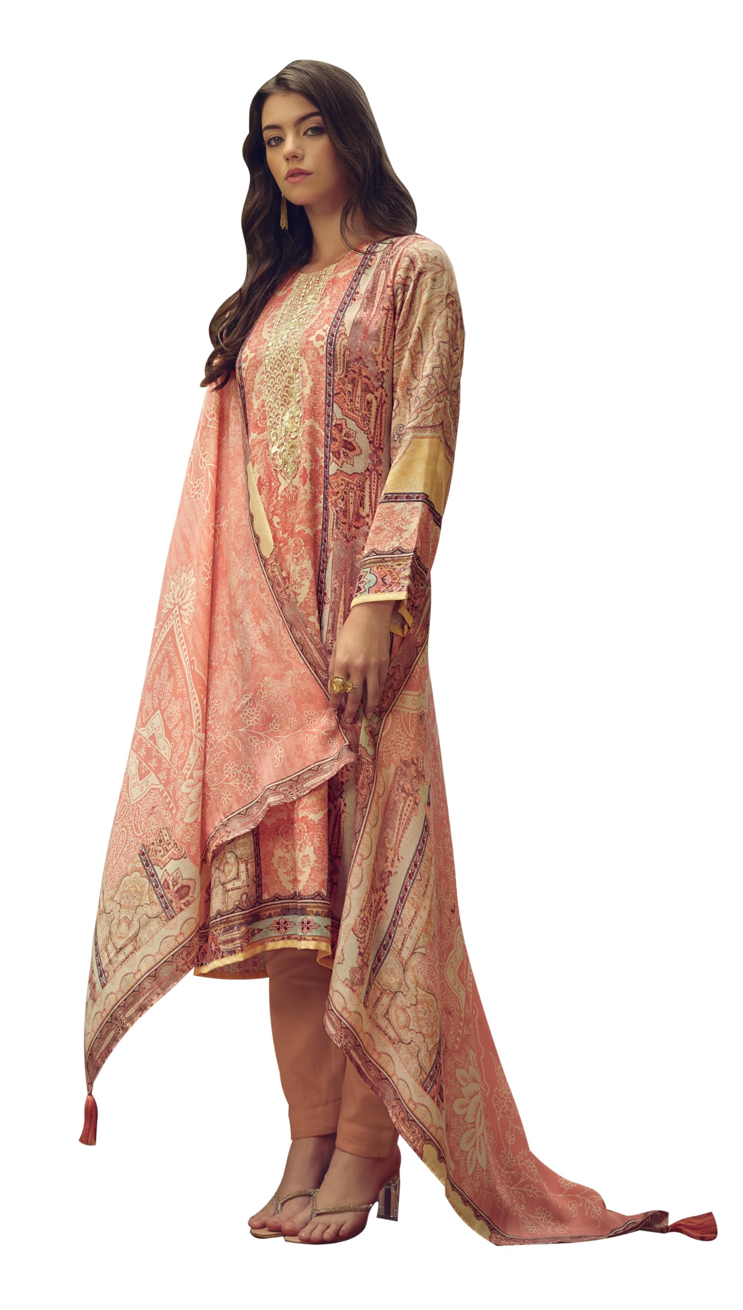DRAVINAM Trends Women's Viscous Pashmina Digital Printed Fancy Embroidered Salwar Suit Dress Material with Pure Woolen Showl Digital Printed Dupatta