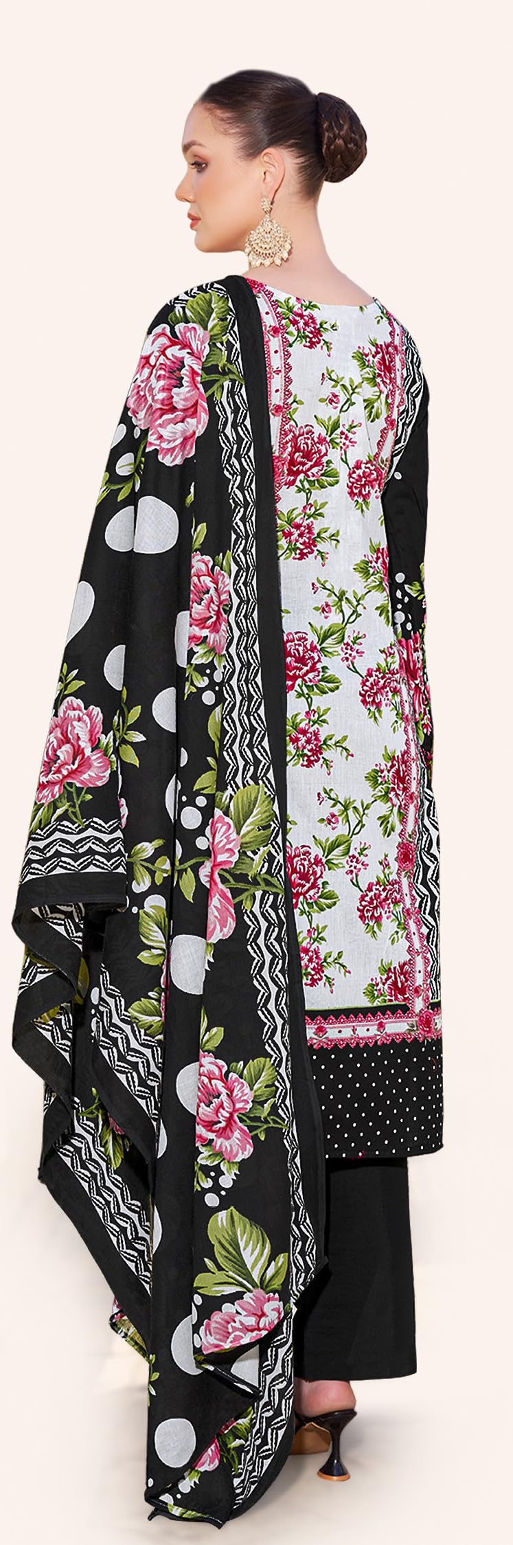DRAVINAM Trends Women's Unstitched Salwar Suit Dress Material - Pure Cambric Cotton Pakistani Print Embroidered Kameez II Pure Cotton Bottoms II Pure Cotton Dupatta