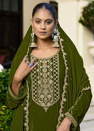 DRAVINAM Trends Women's Unstitched Premium Velvet Embroidered Salwar suit Dress Material with Embroidered Bottoms and Haevy Velvet Dupatta