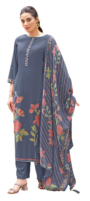 DRAVINAM Trends Women's Unstitched Salwar Suit Dress Material Modal Silk Discharge Foil Print Embroidered Kameez Plain Unstitched Bottoms and Modal Silk Discharge Foil Print Dupatta
