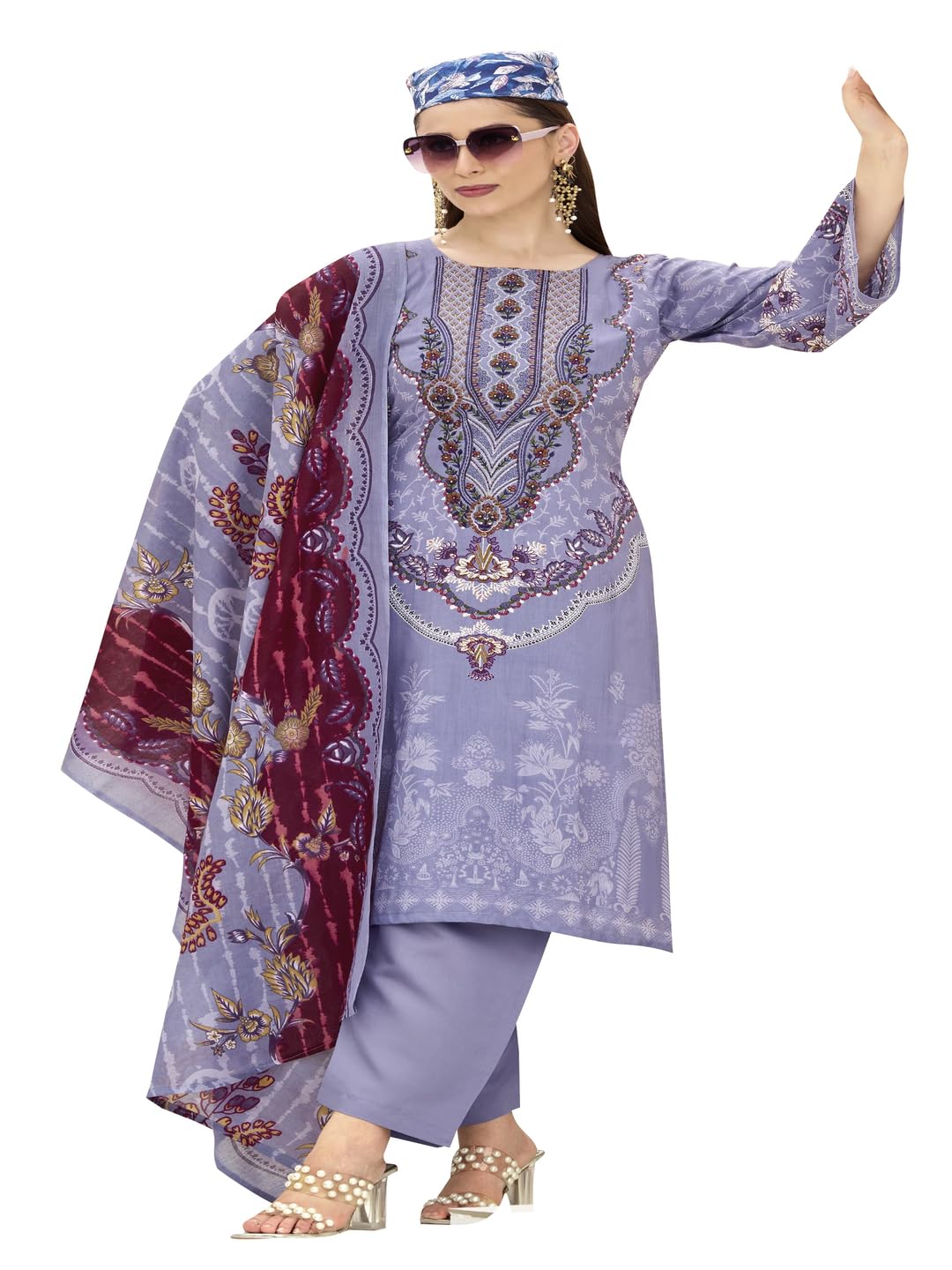 DRAVINAM Trends Unstitched Pakistani Embroidered Pure Rayon Salwar Suit Dress Materials with Cotton Dupatta