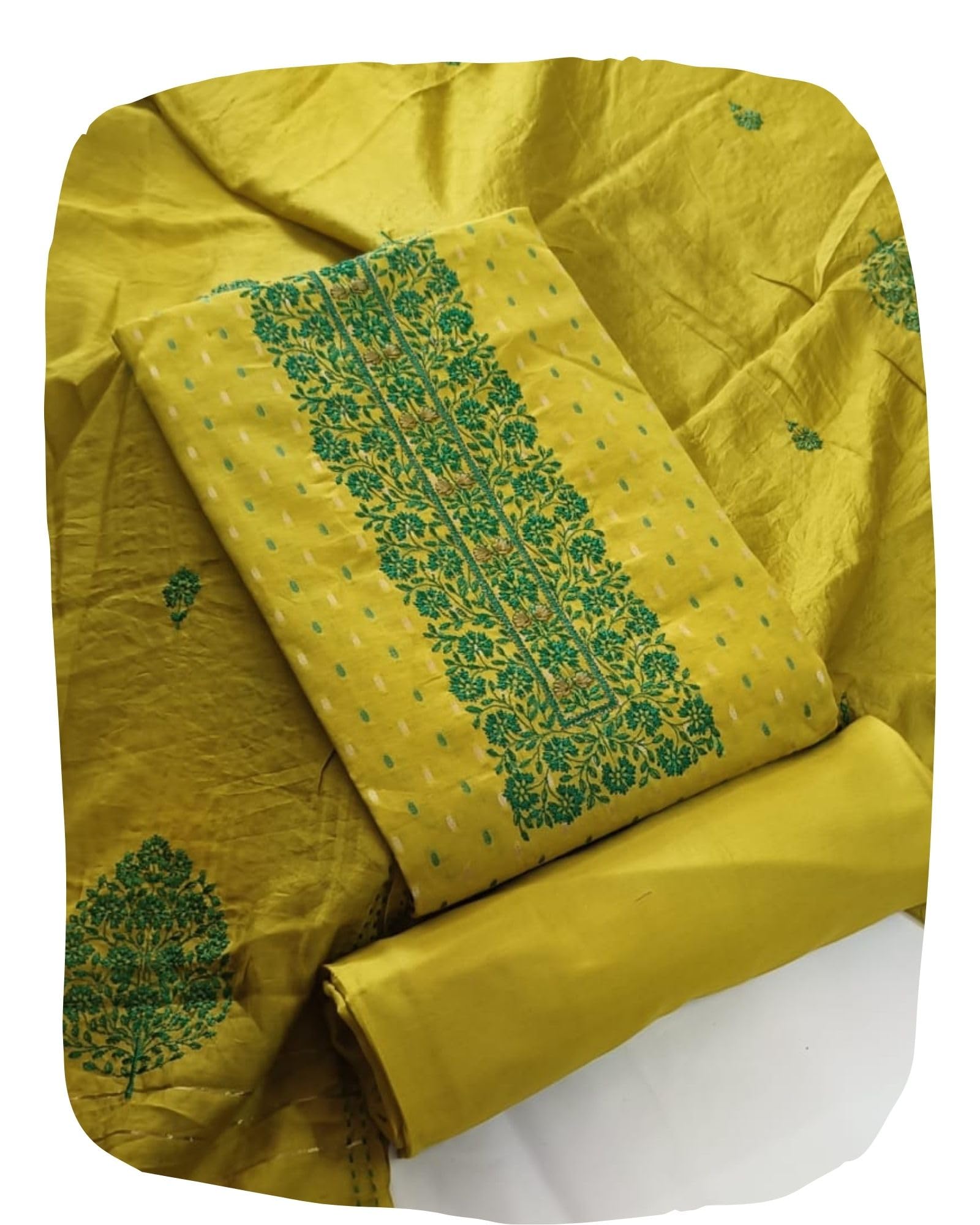 DRAVINAM Trends Women's Premium Malai Cotton Heavy Neck Embroidered Unstitched Salwar Suit Dress Material with Soft Silk Embroidered Dupatta
