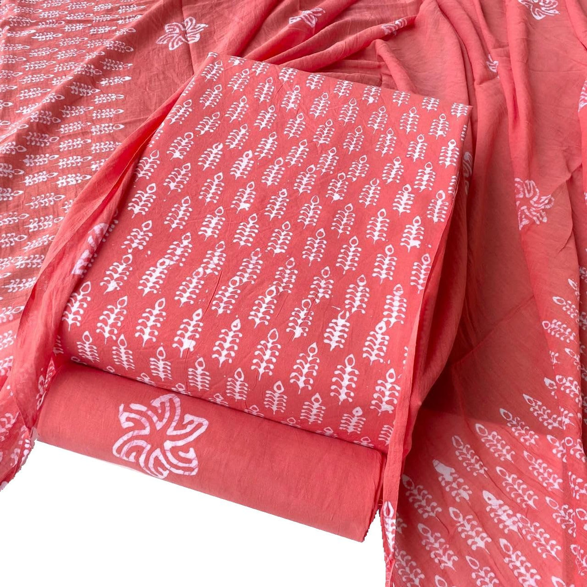 DRAVINAM Trends Unstitched Jaipuri Handmade Wax Batik Print Soft Cotton Dress Material with Dupatta