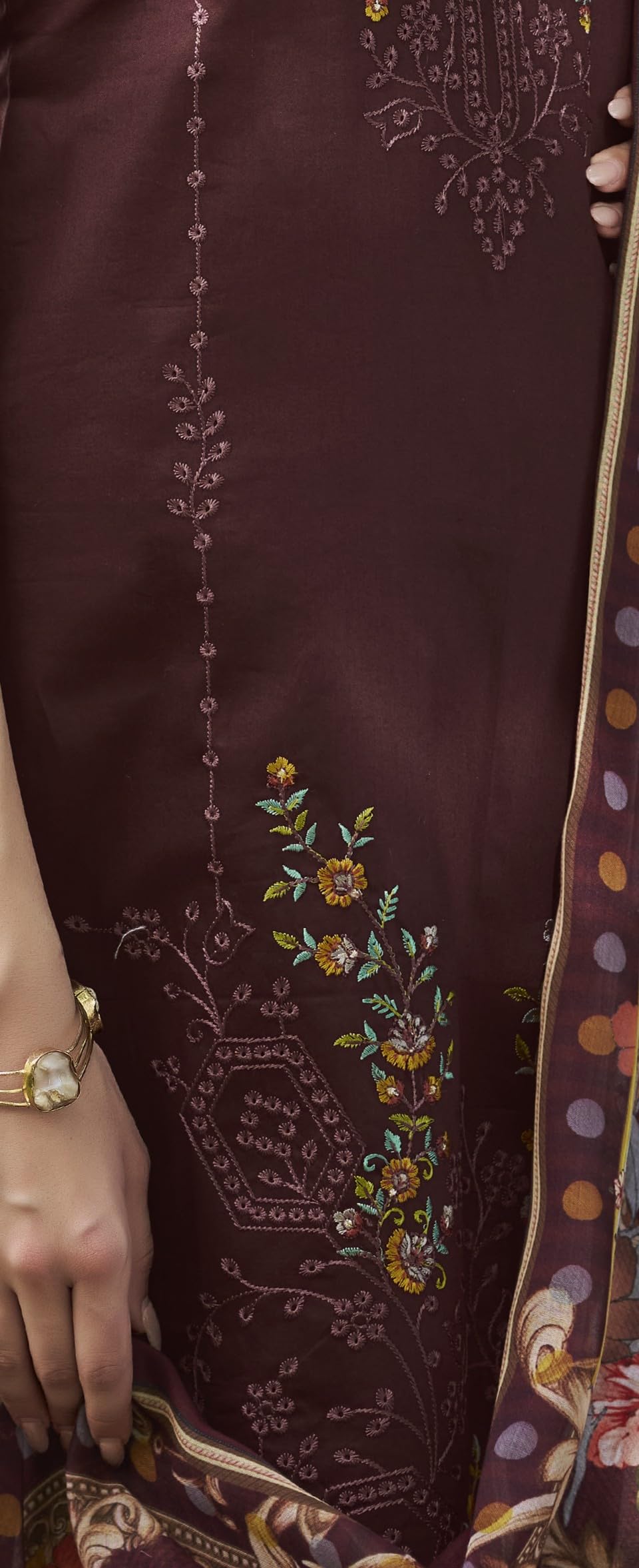 DRAVINAM Trends Women's Unstitched Jam Cotton Embroidered Suit Material - Jam Cotton Heavy Embroidered Cutwork Shirt II Rayon Bottoms II Cotton Printed Dupatta