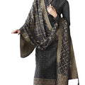 DRAVINAM Trends Women's Festival Tussar Satin Heavy Embroidered Suit Dress Material with Pure Dola Silk Jacquard Bandhani Style Digital Print with Fancy Latkan Dupatta (Grey)