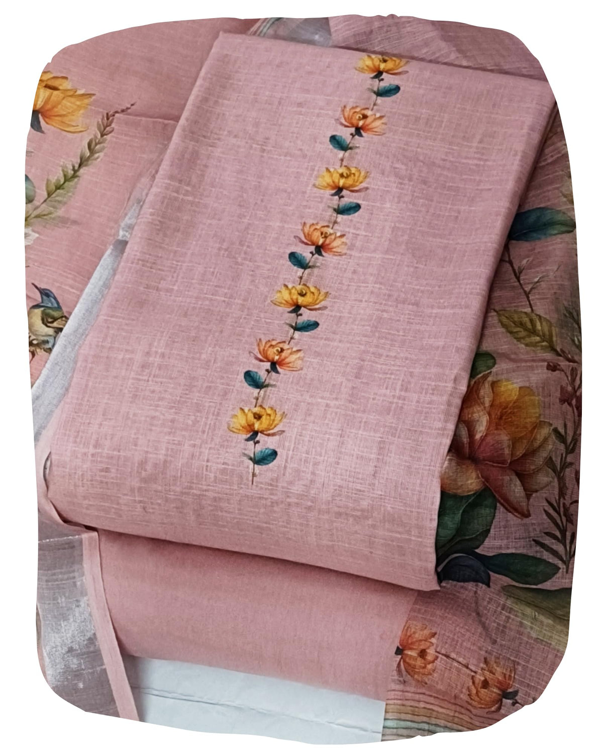 DRAVINAM Trends Women's Premium Pure Linen Floral Printed Unstitched Salwar Suit Dress Material with Dupatta
