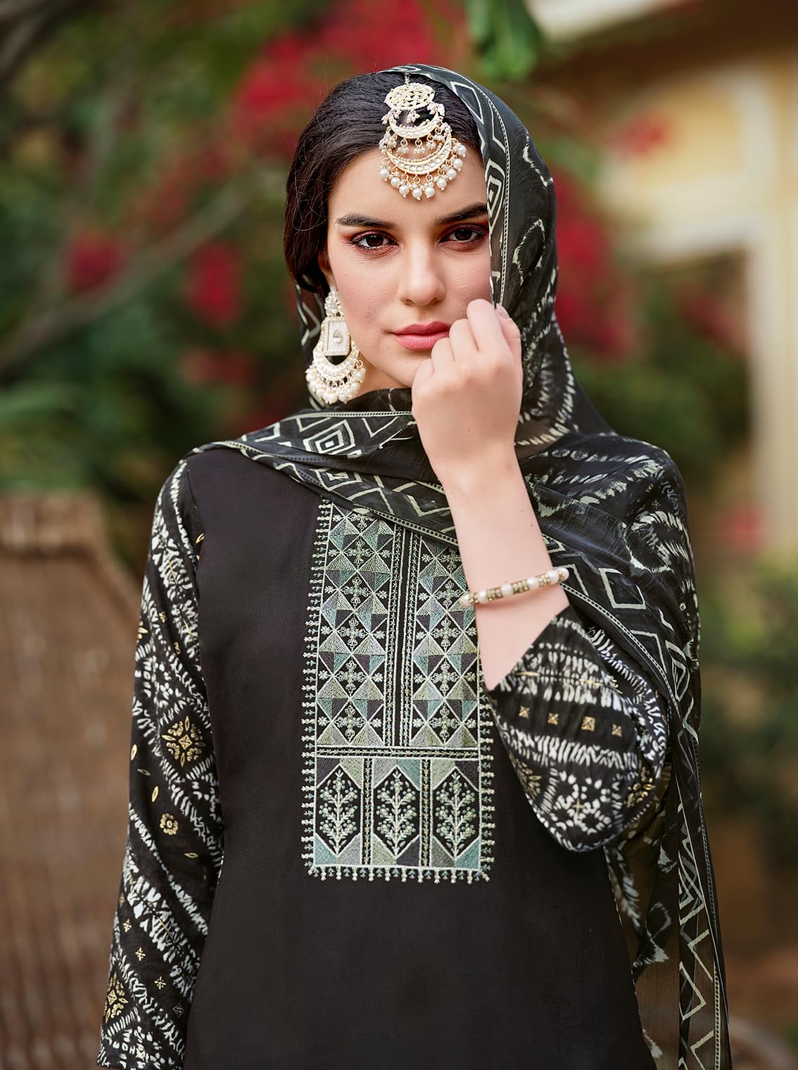 DRAVINAM Trends Women's Unstitched Salwar Suit Dress Material - Cotton Digital Printed Organza Embroidered Kameez II Unstitch Bottoms II Cotton Dupatta