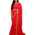 DRAVINAM Trends Women's Pure Georgette Zari embroidered Saree with Blouse Piece (Magenta)