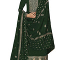 DRAVINAM Trends Women's Pure Georgette Zari Embroidered Sharara suit Dress Material with Embroidered Georgette Dupatta (Free Size_Bottle Green)