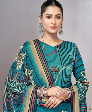 DRAVINAM Trends Women's Winter Wear Kashmiri Kani Printed Warm Salwar Kameez Dress Material with Twill Pashmina Printed Shawl Dupatta
