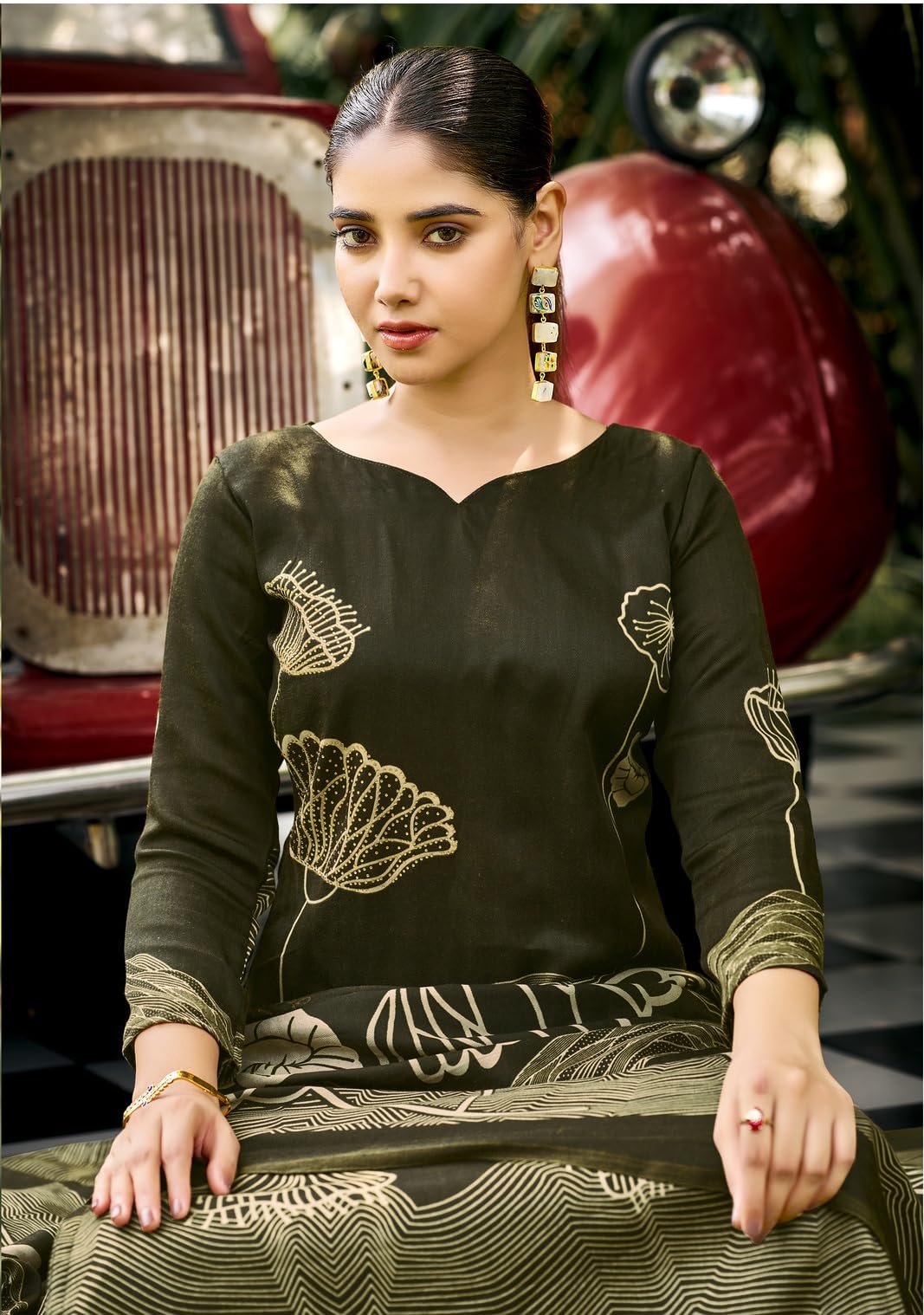 DRAVINAM Trends Women's Winter Wear Kashmiri Kani Printed Warm Salwar Kameez Dress Material with Swaroski Work and Twill Pashmina Printed Shawl Dupatta