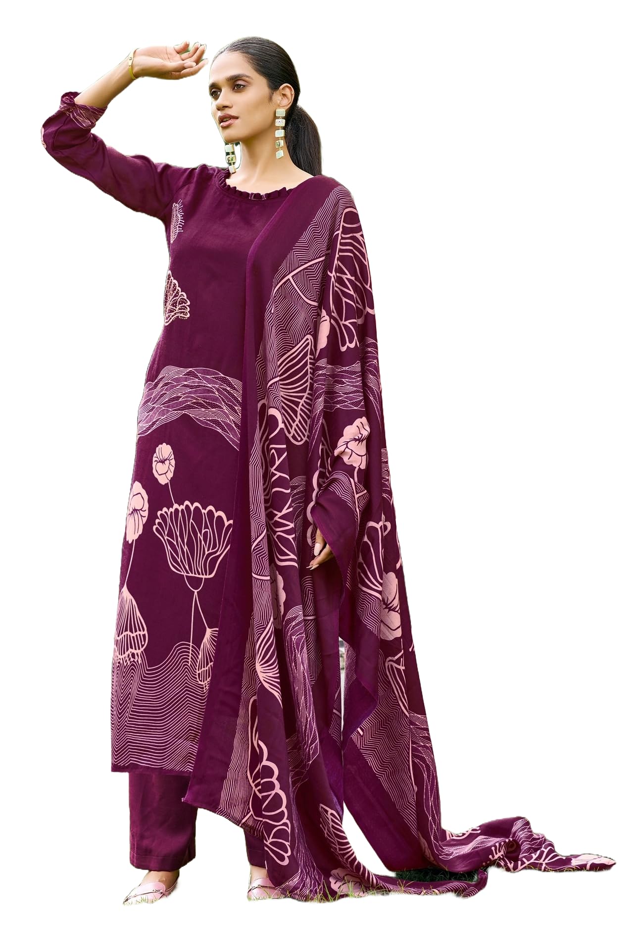 DRAVINAM Trends Women's Winter Wear Kashmiri Kani Printed Warm Salwar Kameez Dress Material with Swaroski Work and Twill Pashmina Printed Shawl Dupatta