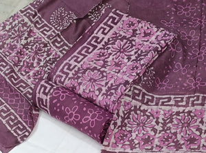 DRAVINAM Trends Hand Block Print Sanganeri Cambric Unstitched Cotton Suit Dress Material for Women with Mulmul Cotton Hand Printed Dupatta