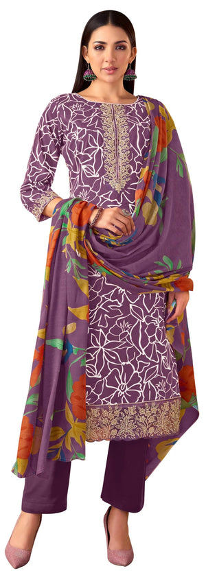 DRAVINAM Trends Women's Unstitched Premium Cotton Printed Embroidered Suit Material