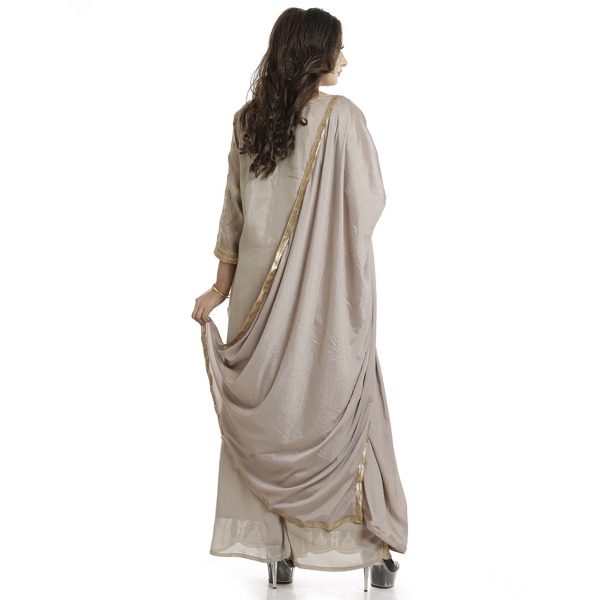DRAVINAM Trends Upada Silk Sharara Suit Women | Diamond Work Upada Silk Short Kurta with Georgette Zari embroidered Sharara Plazzo and Chinon Dupatta (Stitched Sharara)